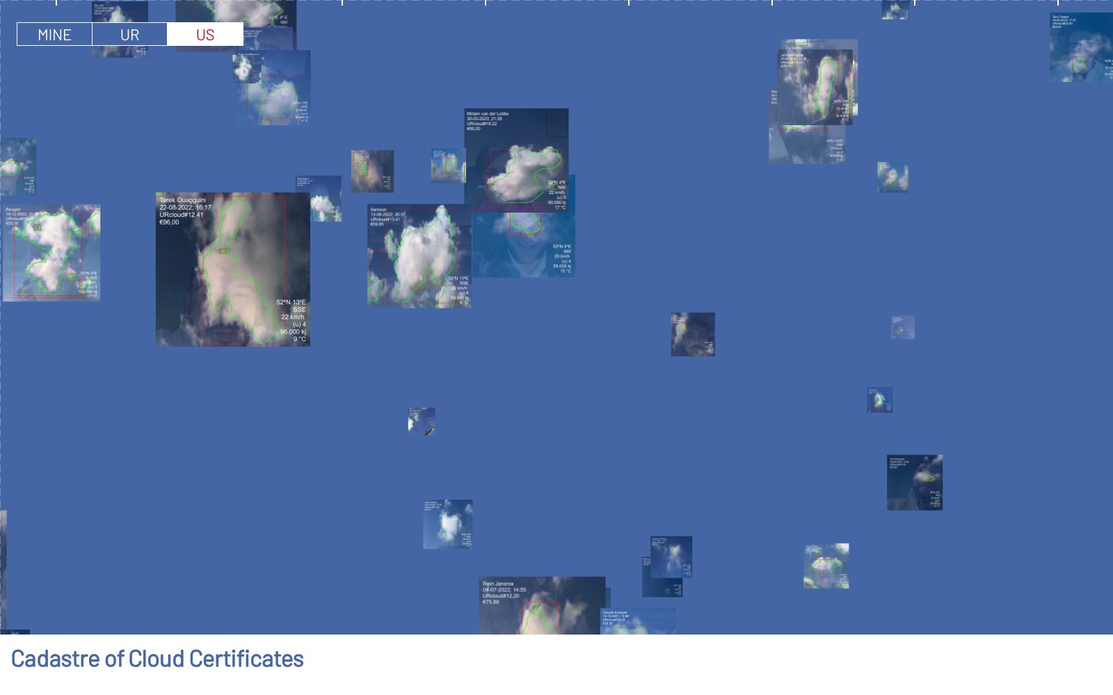 The Cadastre of Cloud Certificates: cloud deeds scattered over a blue sky-map