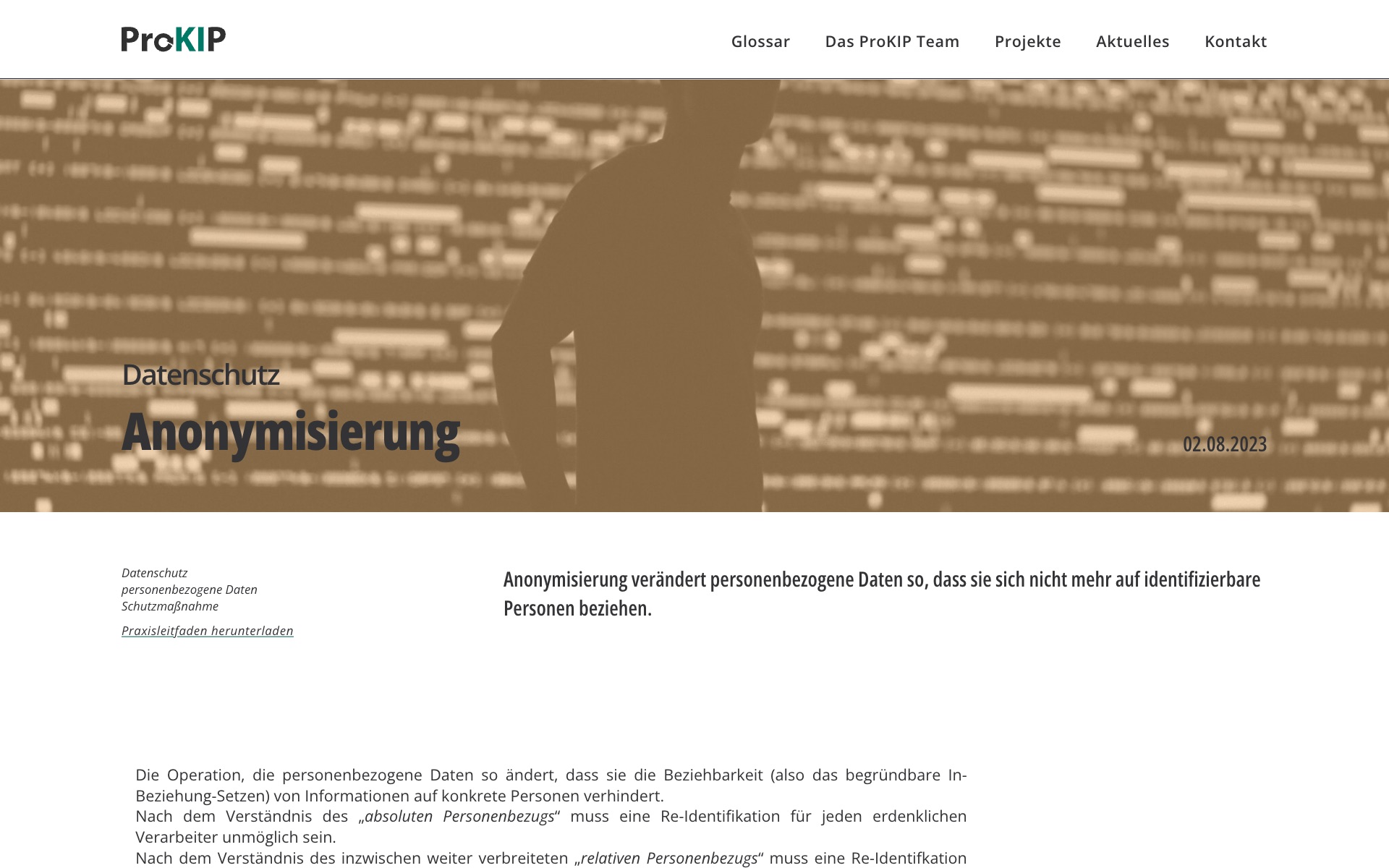 Glossary article: Anonymisierung