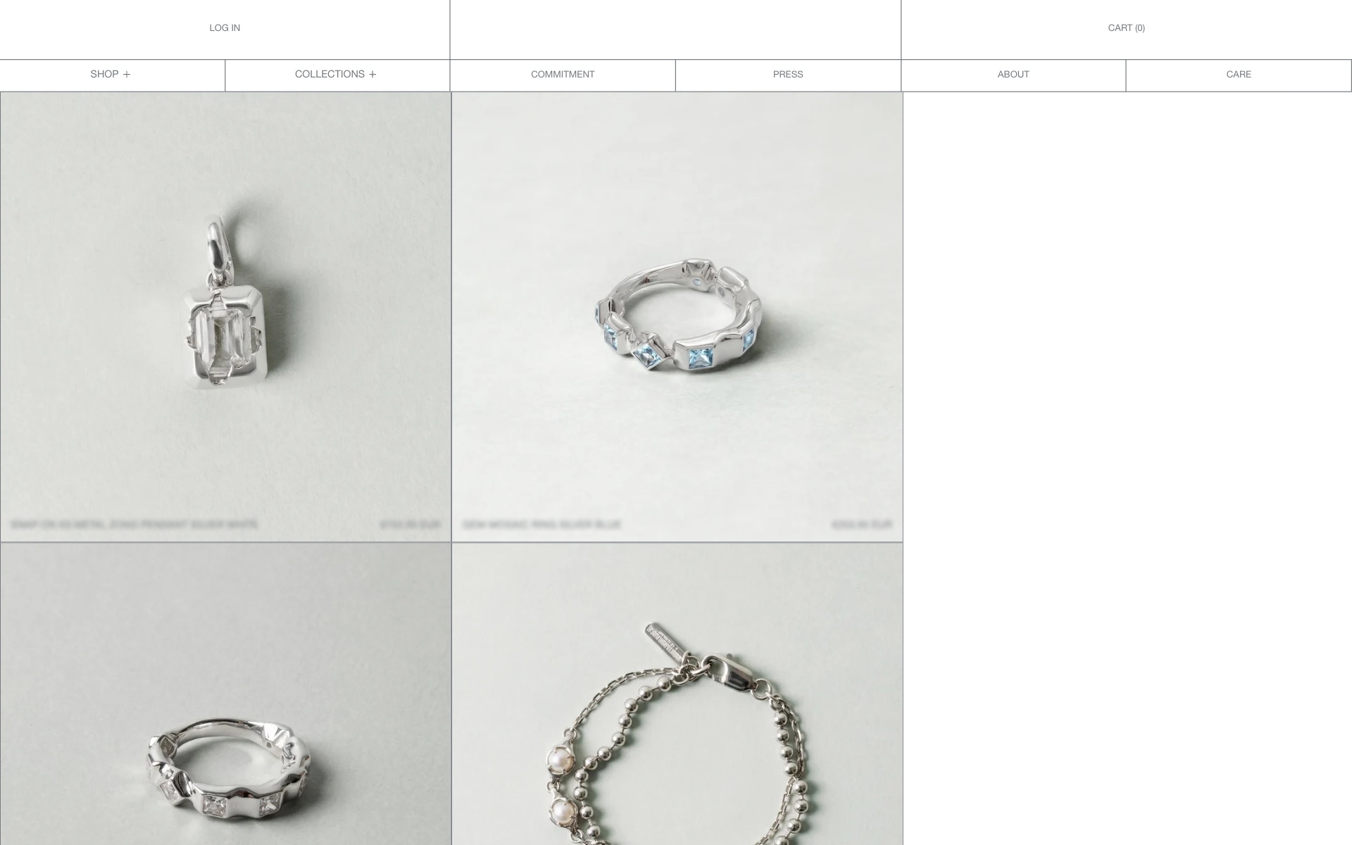 Shop grid of silver pieces